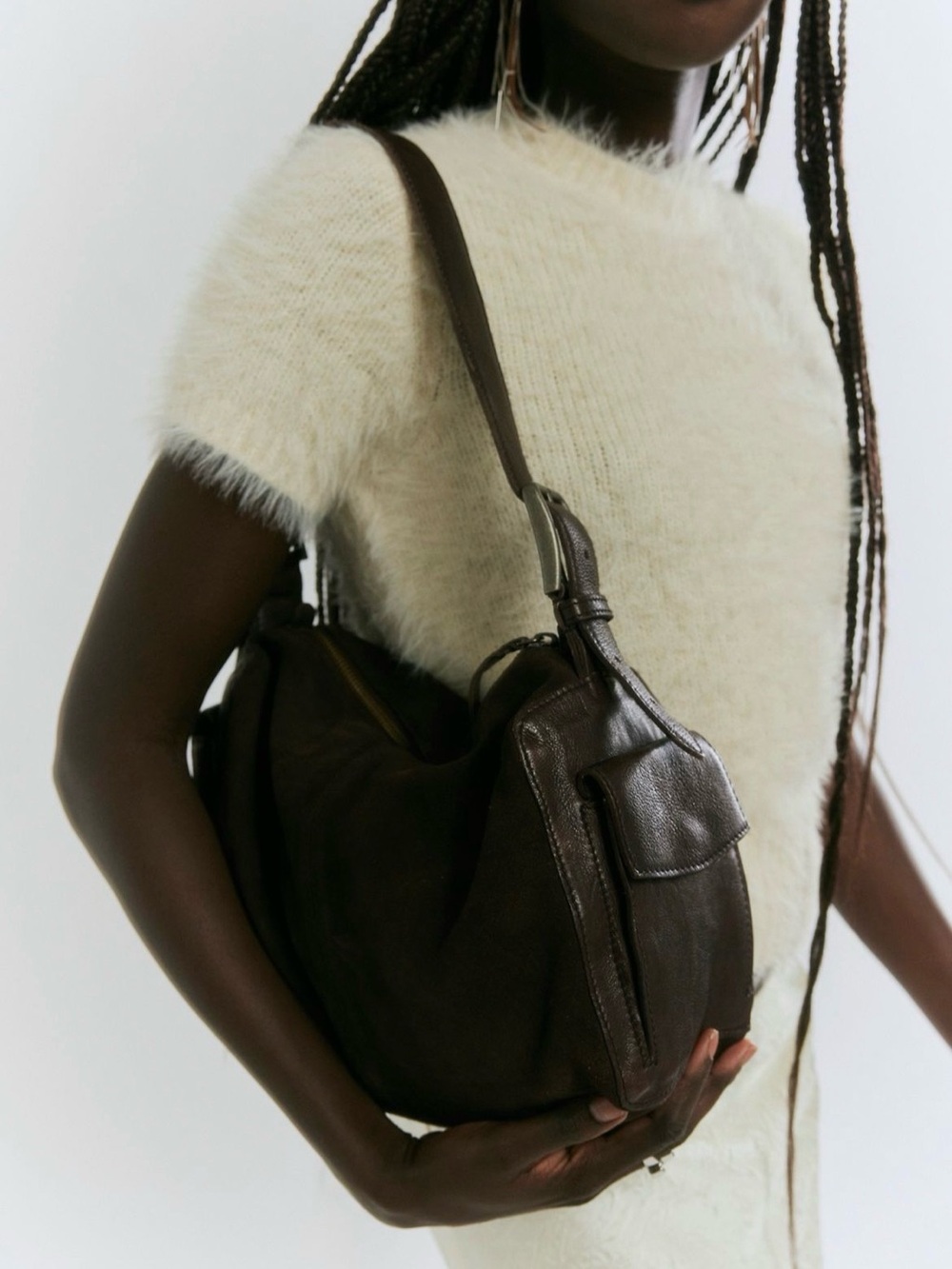 NWT Free People Suede Boxy Shoulder Bag in Espresso With Included Charm - Picture 4 of 16